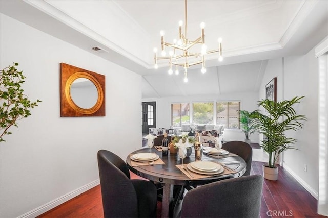 28639 Quaint St, Agoura Hills, CA 91301 - dining room featuring a chandelier, wood finished floors, and lofted ceiling