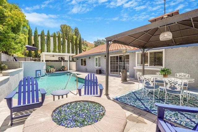 28639 Quaint St, Agoura Hills, CA 91301 - view of swimming pool with a gazebo, a patio area, and outdoor dining area