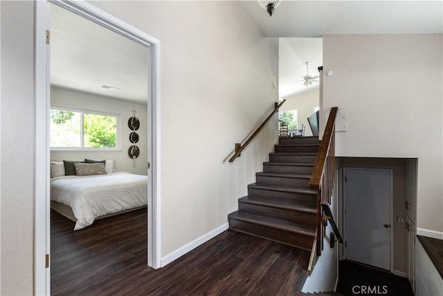 4725 Arena Ave, Atascadero, CA 93422 - stairs with wood finished floors and a ceiling fan