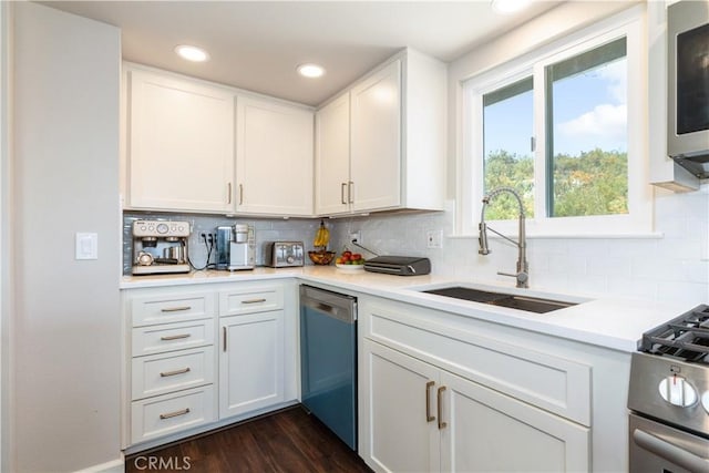 4725 Arena Ave, Atascadero, CA 93422 - kitchen with stainless steel appliances, white cabinets, backsplash, light countertops, and recessed lighting