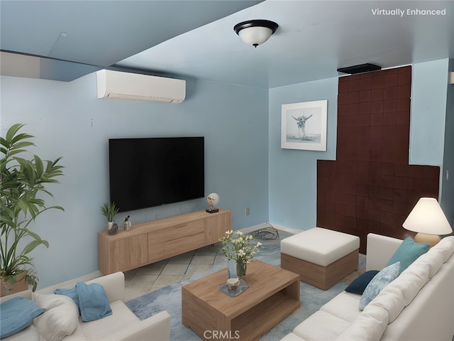 3172 16th St, Clearlake, CA 95422 - tiled living room featuring a wall mounted air conditioner and baseboards