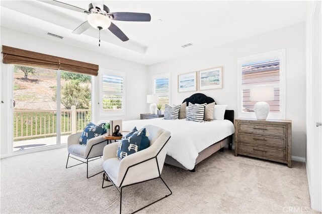 27 Cache St, Rancho Mission Viejo, CA 92694 - bedroom featuring light carpet, access to exterior, and ceiling fan