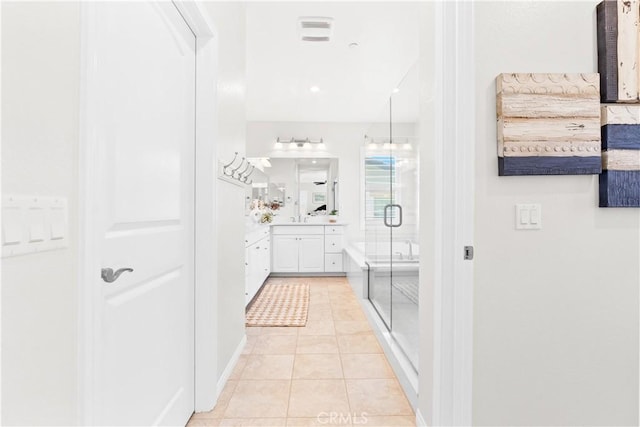 27 Cache St, Rancho Mission Viejo, CA 92694 - bathroom featuring vanity, a stall shower, and tile patterned floors