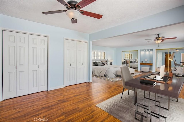 1835 Hilltop Dr, Colton, CA 92324 - office featuring wood finished floors, a ceiling fan, and a textured ceiling