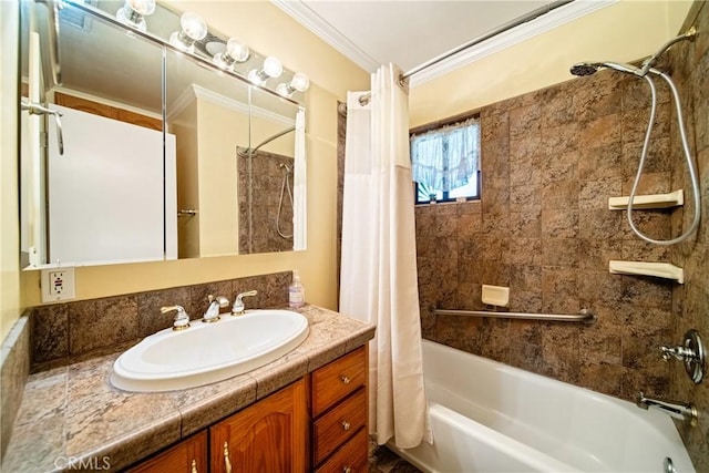 416 N Westridge Ave, Glendora, CA 91741 - full bathroom with ornamental molding, shower / tub combo with curtain, and vanity