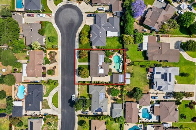 416 N Westridge Ave, Glendora, CA 91741 - aerial view of residential area with a pool and property boundaries highlighted