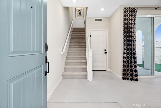 780 Stirrup, Rancho Mission Viejo, CA 92694 - entryway with carpet flooring, stairway, and recessed lighting