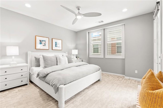 152 Jaripol Cir, Rancho Mission Viejo, CA 92694 - bedroom featuring ceiling fan, recessed lighting, and light colored carpet
