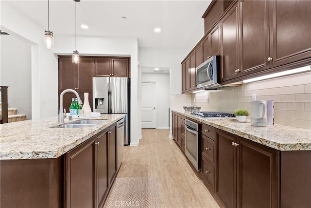 152 Jaripol Cir, Rancho Mission Viejo, CA 92694 - kitchen with appliances with stainless steel finishes, dark brown cabinets, decorative backsplash, and recessed lighting