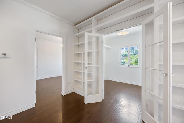 1430 Pepper Dr, Pasadena, CA 91104 - empty room featuring crown molding, dark wood-style floors, and french doors