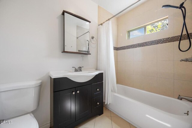 1430 Pepper Dr, Pasadena, CA 91104 - bathroom featuring shower / tub combo with curtain, vanity, and tile patterned floors