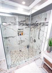 22541 Lake Forest Ln, Lake Forest, CA 92630 - full bath with a shower stall, recessed lighting, and ornamental molding