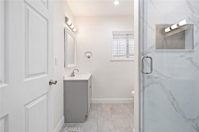 11440 Gothic Ave, Granada Hills, CA 91344 - full bath with vanity, a marble finish shower, and tile patterned flooring