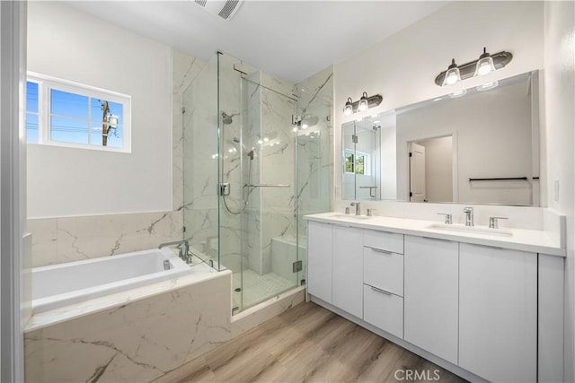 1379 Point Loma Pl, Walnut, CA 91789 - bathroom with a marble finish shower, a garden tub, double vanity, and healthy amount of natural light
