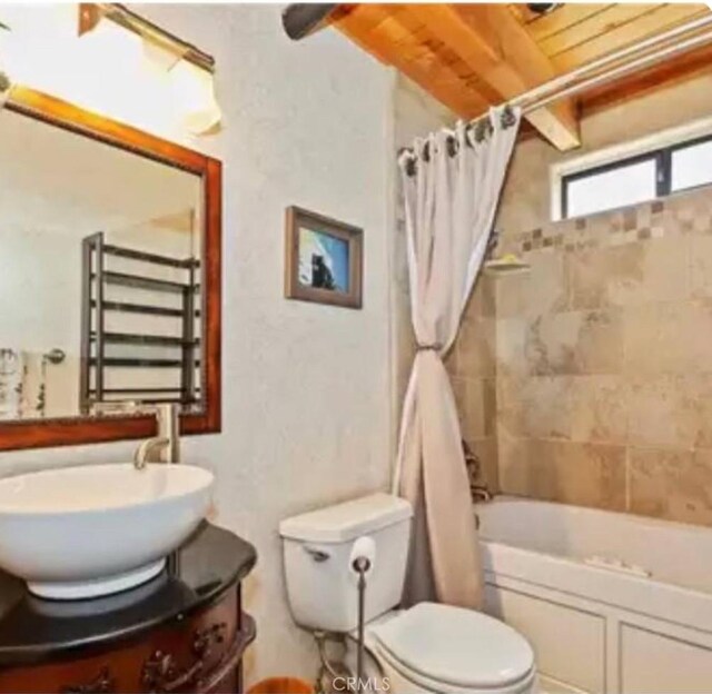 605 Kean Way, Big Bear City, CA 92314 - full bath featuring vanity, a towel warming rack, and shower / bath combo