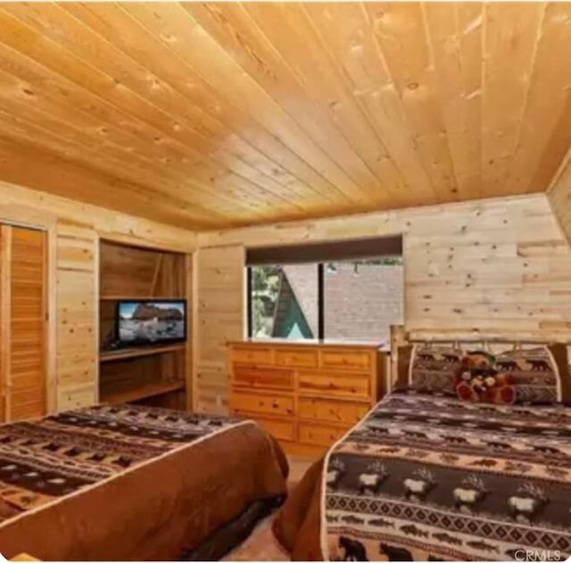 605 Kean Way, Big Bear City, CA 92314 - bedroom with wood ceiling and wood walls