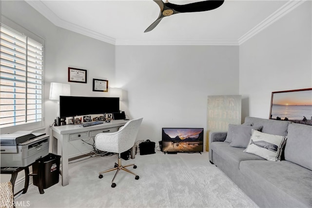 6 Camino Celeste, San Clemente, CA 92673 - office space with crown molding, carpet, ceiling fan, and healthy amount of natural light