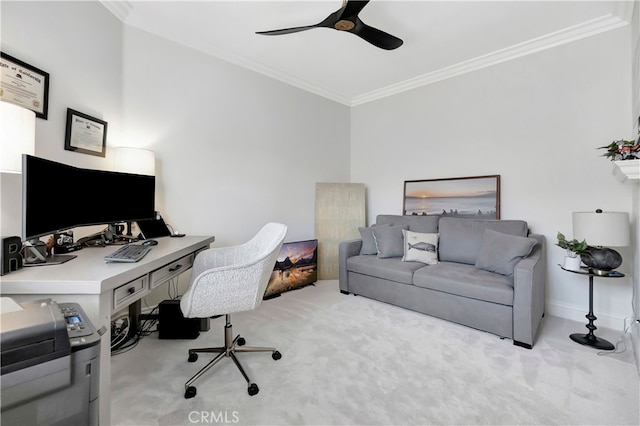 6 Camino Celeste, San Clemente, CA 92673 - office area featuring light colored carpet, crown molding, and a ceiling fan