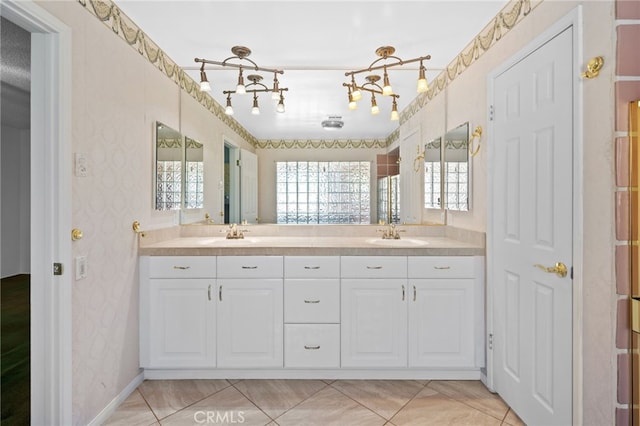 75406 Montecito Dr, Indian Wells, CA 92210 - full bath with double vanity, tile patterned floors, and a shower with door