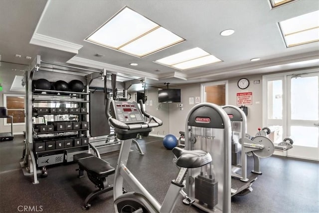2960 Champion Way Unit 1006, Tustin, CA 92782 - gym with crown molding and recessed lighting