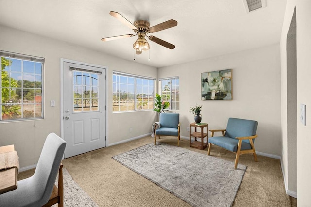 5530 Heidi St, La Mesa, CA 91942 - living area featuring carpet floors and a ceiling fan