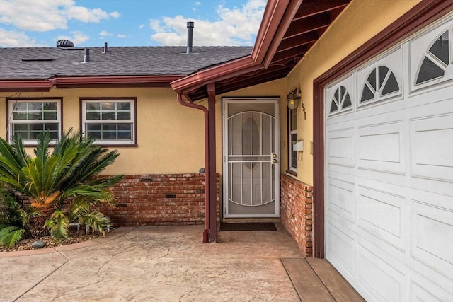 5530 Heidi St, La Mesa, CA 91942 - doorway to property with a shingled roof, brick siding, and stucco siding