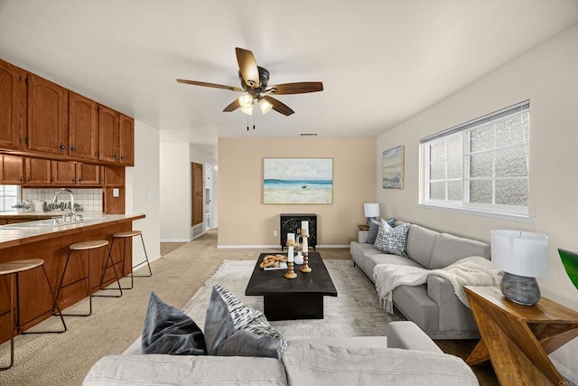5530 Heidi St, La Mesa, CA 91942 - living room with a ceiling fan and light carpet