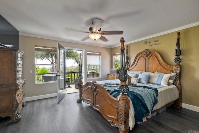 756 River Rock Rd, Chula Vista, CA 91914 - bedroom with access to exterior, wood finished floors, crown molding, and a ceiling fan