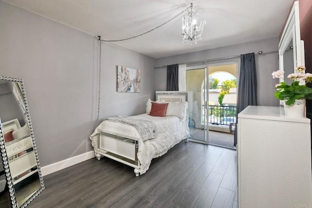 756 River Rock Rd, Chula Vista, CA 91914 - bedroom featuring access to exterior, dark wood finished floors, and a chandelier