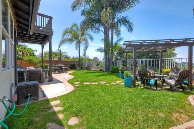 756 River Rock Rd, Chula Vista, CA 91914 - fenced backyard with a pergola, a patio area, and a balcony