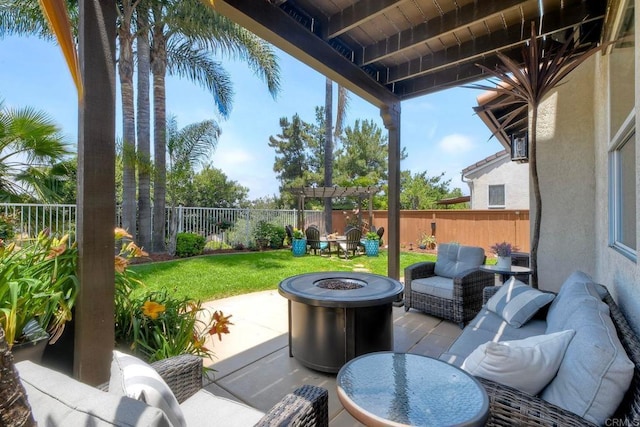 756 River Rock Rd, Chula Vista, CA 91914 - fenced backyard featuring a patio and an outdoor living space with a fire pit