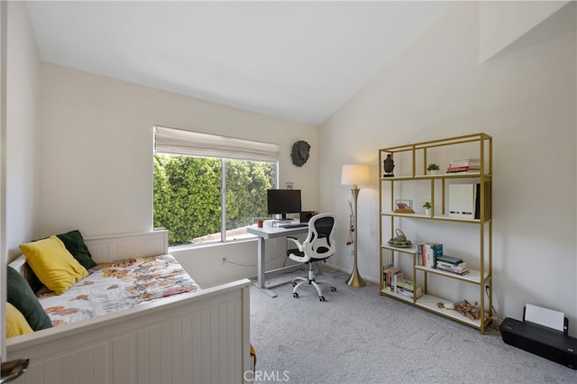 136461/2 Dronfield Ave, Sylmar, CA 91342 - bedroom with carpet flooring, vaulted ceiling, and an office area