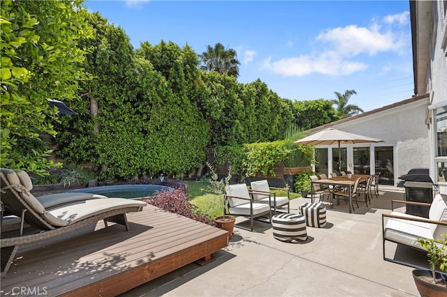 136461/2 Dronfield Ave, Sylmar, CA 91342 - view of patio featuring an outdoor pool, outdoor dining space, and grilling area