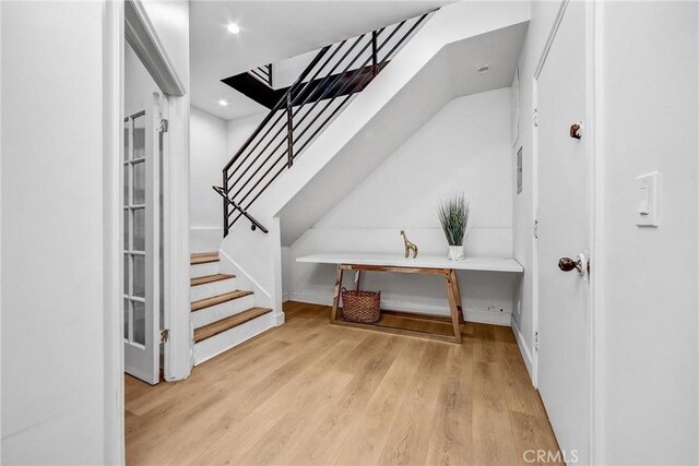 3735 Division St, Los Angeles, CA 90065 - entrance foyer with stairway, wood finished floors, and recessed lighting