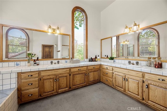 7580 E Martella Ln, Anaheim Hills, CA 92808 - full bath with double vanity and high vaulted ceiling
