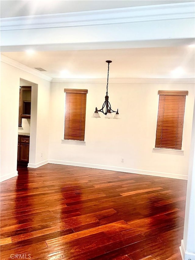 6715 Meriwether Ct, Rancho Cucamonga, CA 91701 - unfurnished dining area featuring dark wood-style flooring and ornamental molding