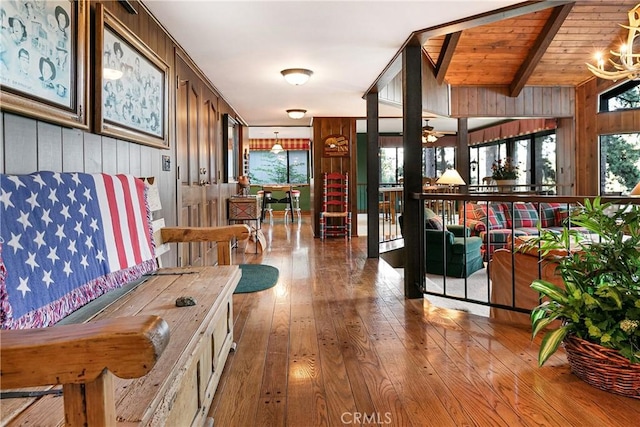 361 Riviera Dr, Lake Arrowhead, CA 92352 - lobby with beam ceiling and wooden walls