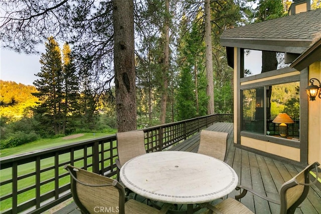 361 Riviera Dr, Lake Arrowhead, CA 92352 - wooden terrace with outdoor dining space