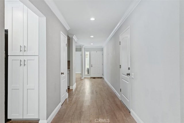28205 Zurburan, Mission Viejo, CA 92692 - hallway featuring crown molding, light wood-type flooring, and recessed lighting