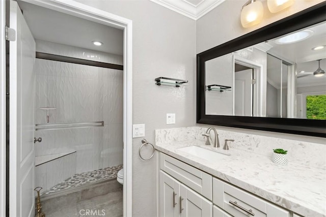 28205 Zurburan, Mission Viejo, CA 92692 - full bath featuring crown molding, a shower stall, vanity, and recessed lighting