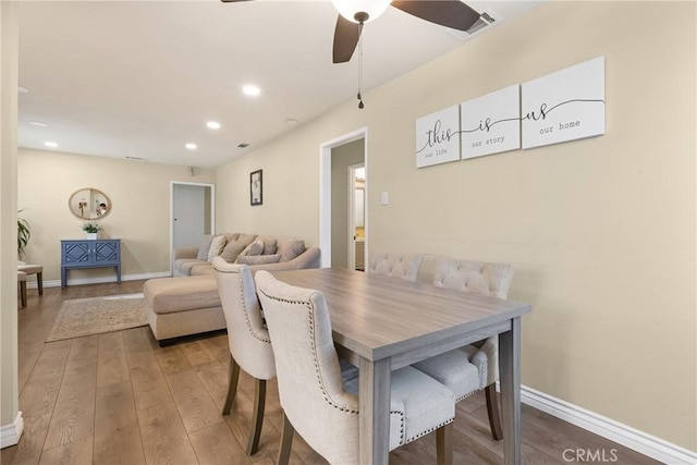 26919 Villa Ave, Highland, CA 92346 - dining space with recessed lighting, wood finished floors, and a ceiling fan
