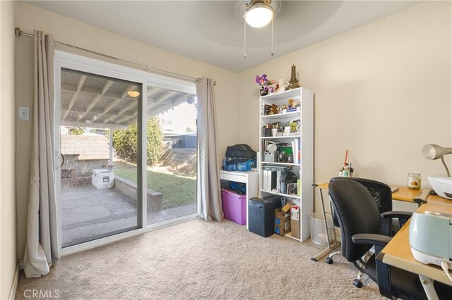 26919 Villa Ave, Highland, CA 92346 - office area with carpet flooring and a ceiling fan