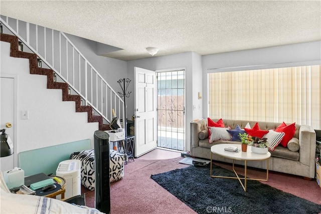 1726 W 150th St Unit 1, Gardena, CA 90247 - carpeted living area with stairs and a textured ceiling
