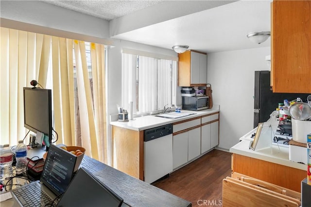 1726 W 150th St Unit 1, Gardena, CA 90247 - kitchen with white dishwasher, stainless steel microwave, light countertops, and dark wood-style floors