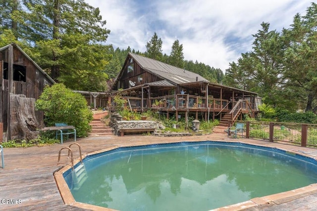 31351 Comptche Ukiah Rd, Comptche, CA 95427 - swimming pool featuring stairs and a wooden deck