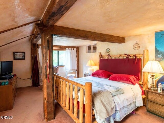 31351 Comptche Ukiah Rd, Comptche, CA 95427 - bedroom with carpet floors and beam ceiling