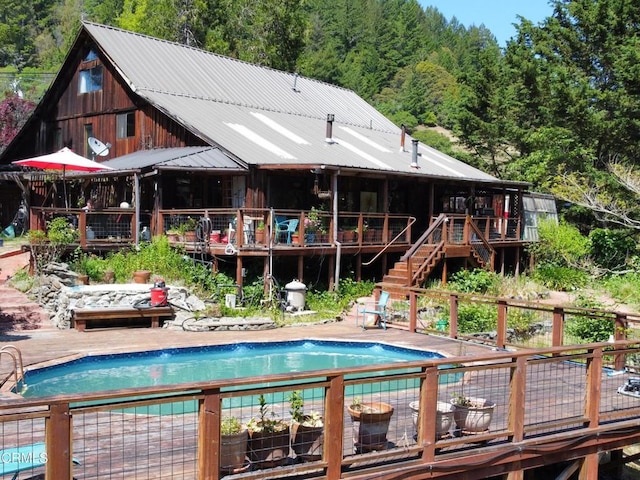 31351 Comptche Ukiah Rd, Comptche, CA 95427 - swimming pool with a view of trees, a deck, and stairway