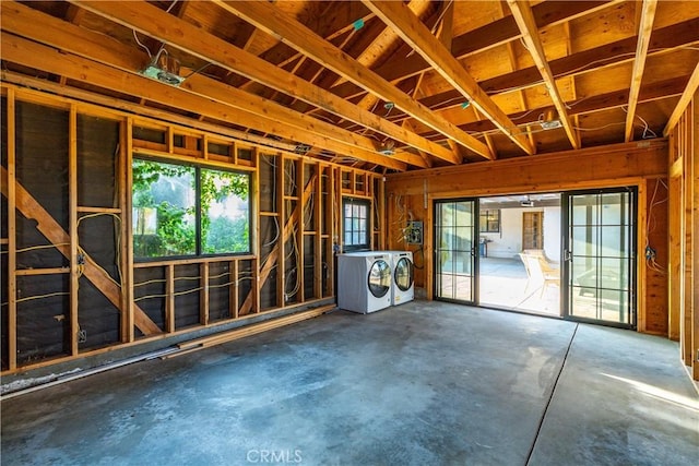 5908 Alleppo Ln, Palmdale, CA 93551 - misc room featuring independent washer and dryer and unfinished concrete floors