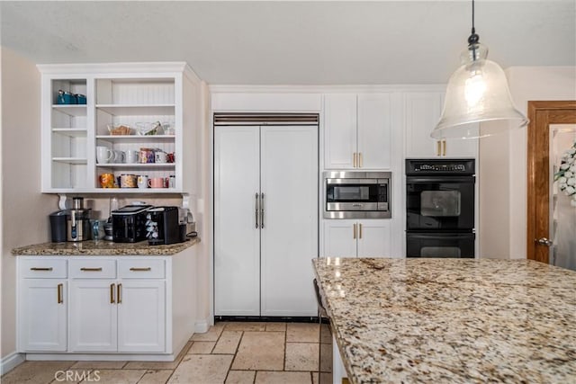 5908 Alleppo Ln, Palmdale, CA 93551 - kitchen featuring built in appliances, open shelves, light stone countertops, and white cabinetry