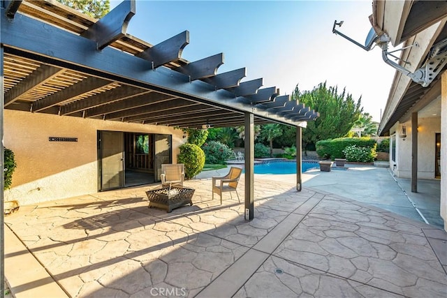5908 Alleppo Ln, Palmdale, CA 93551 - view of patio / terrace with a fire pit, an outdoor pool, and a pergola